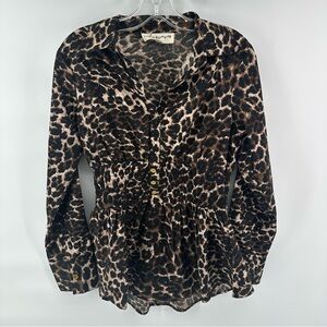 Y2K vintage Wishing Waves Leopard Cheetah Print Cinched Waist Babydoll Blouse M